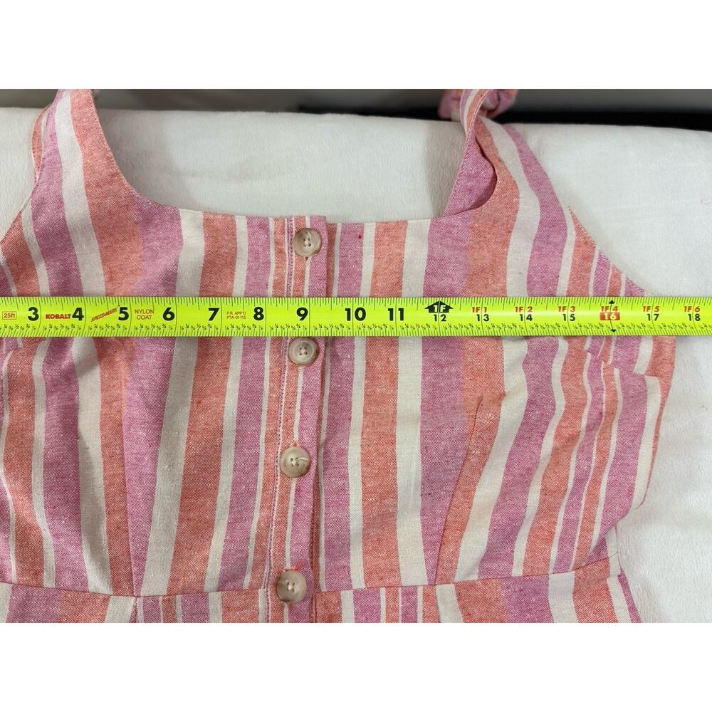 Lulus Linen Blend Mini Dress Womens Size M Pink Coral Striped Coastal Resort - Picture 10 of 12